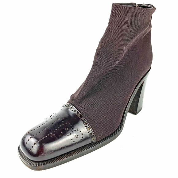 VIA SPIGA Italian Leather Cap‎ Toe Canvas Heel Ankle Boots - Picture 1 of 10